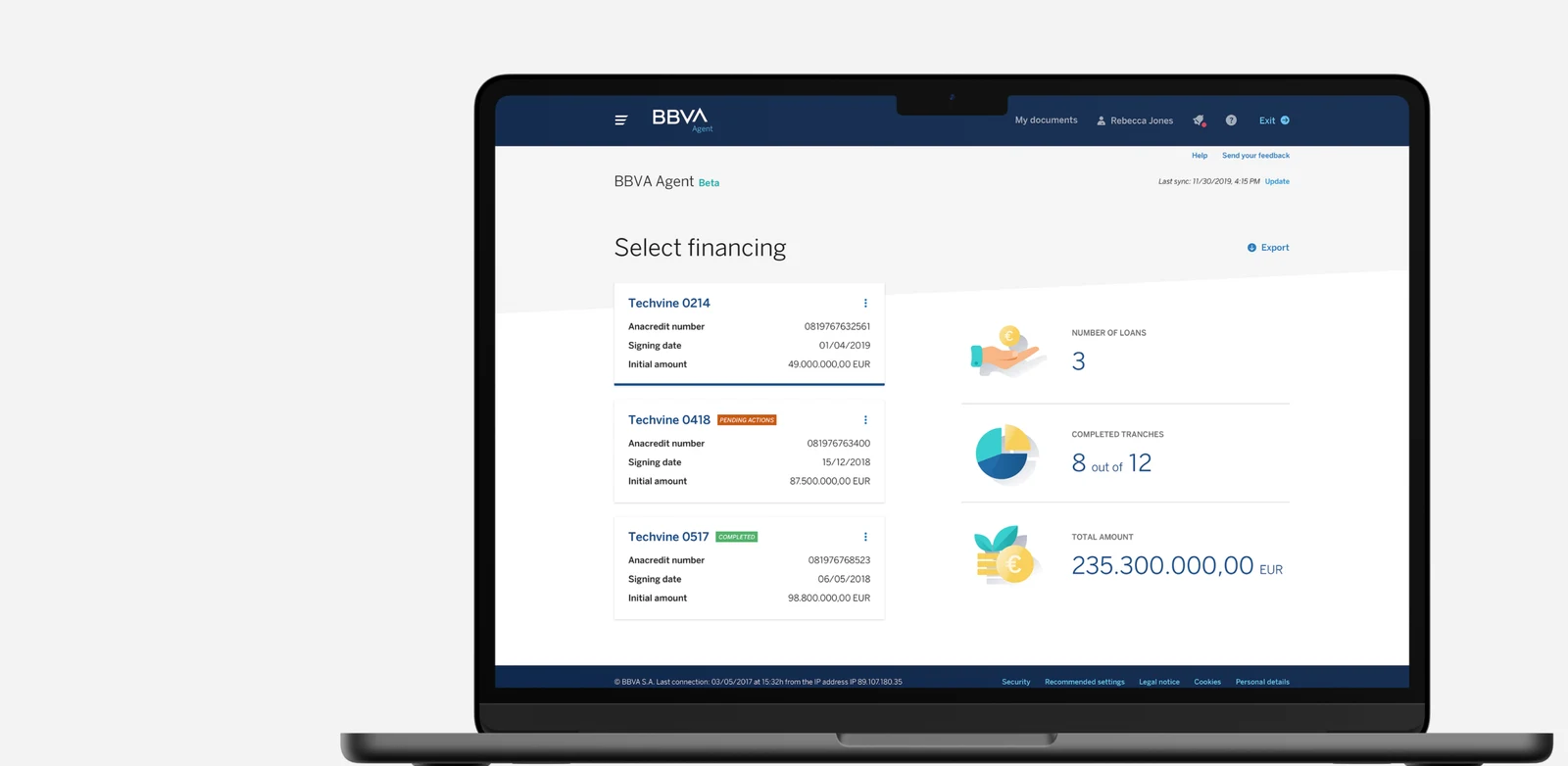 BBVA Agent interface for tracking syndicated loans