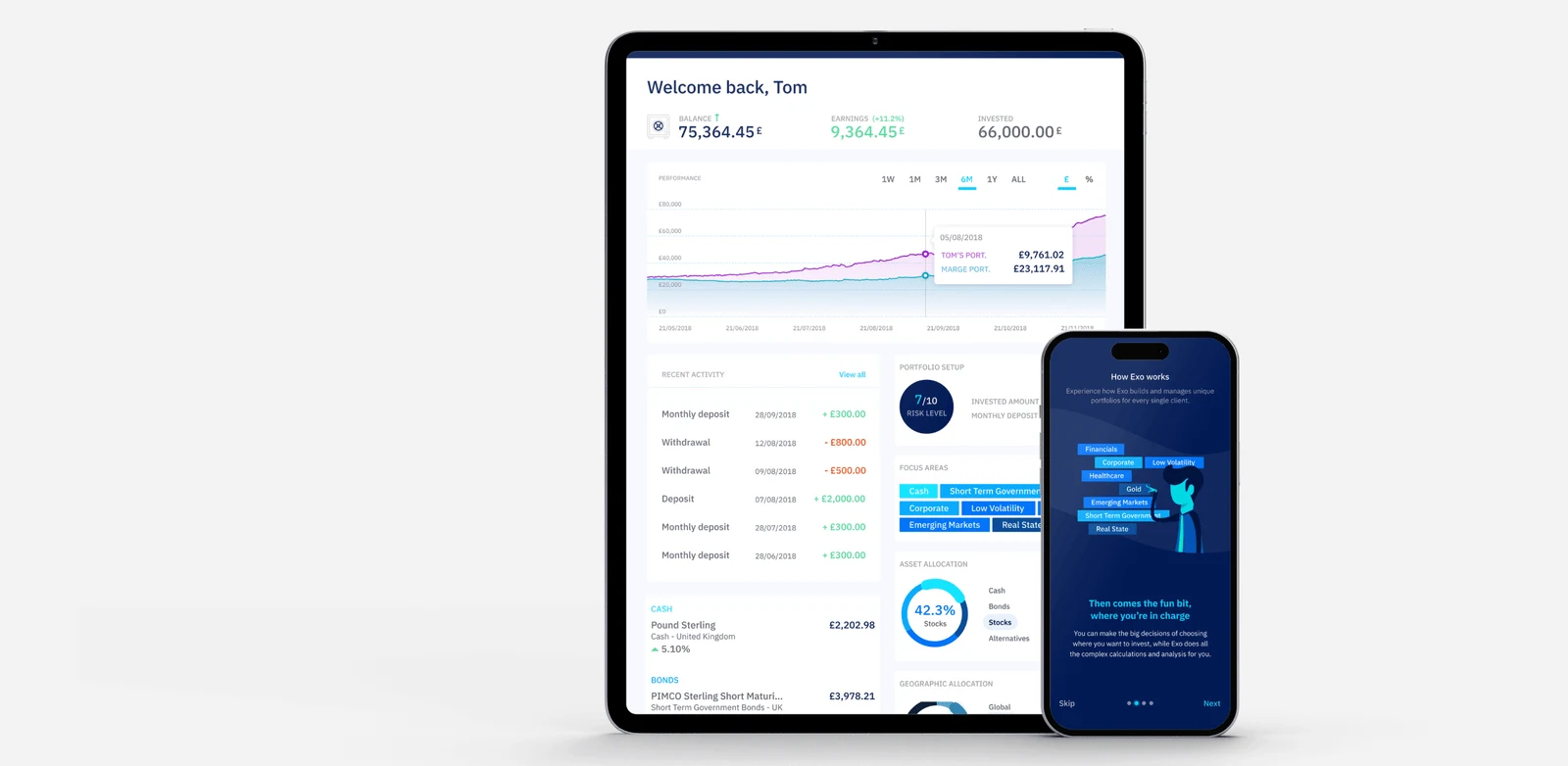 Exo Investing robo-advisor portfolio screens